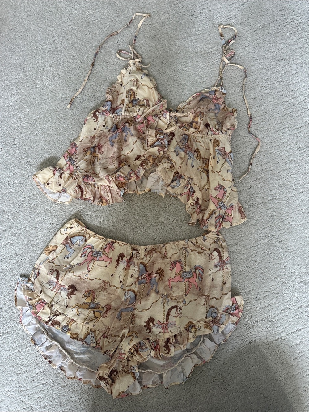 Urban Outfitters Women’s Cream Carousel Print Ruffle Pajama Set